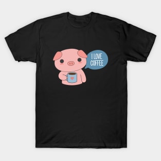 Cute Pig Drinking Coffee T-Shirt T-Shirt